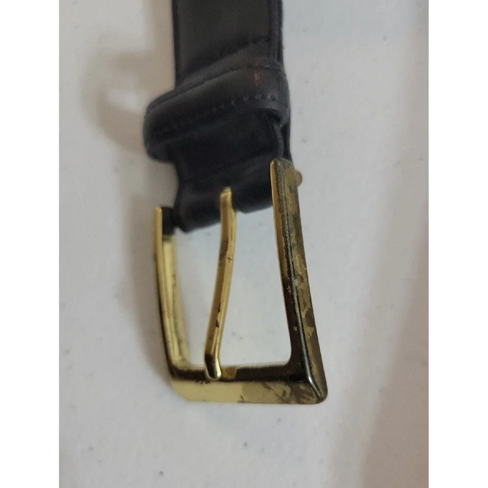 Italian Leather Belt Classic Minimalist Professional Gold Buckle Dress Black 42